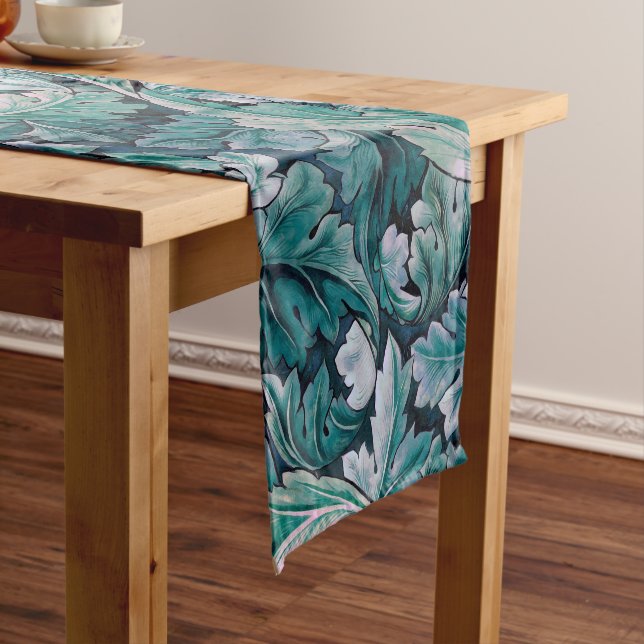 Green & Teal Morris Leaves  Short Table Runner (In Situ)