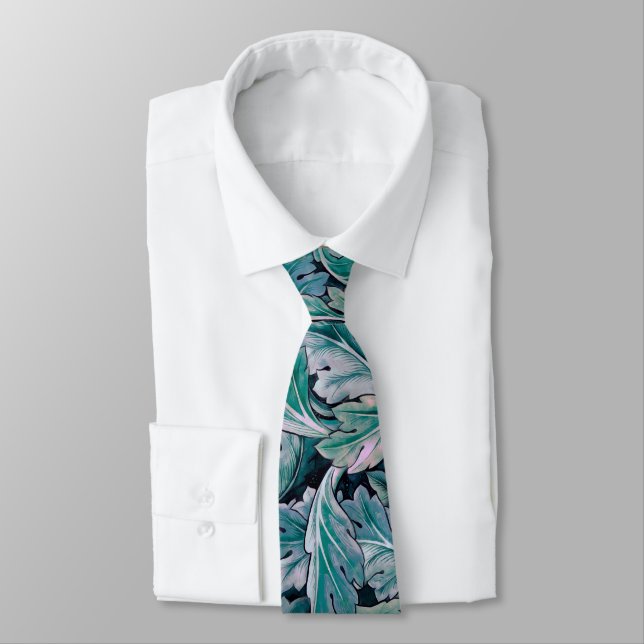 Green & Teal Morris Leaves  Tie (Tied)