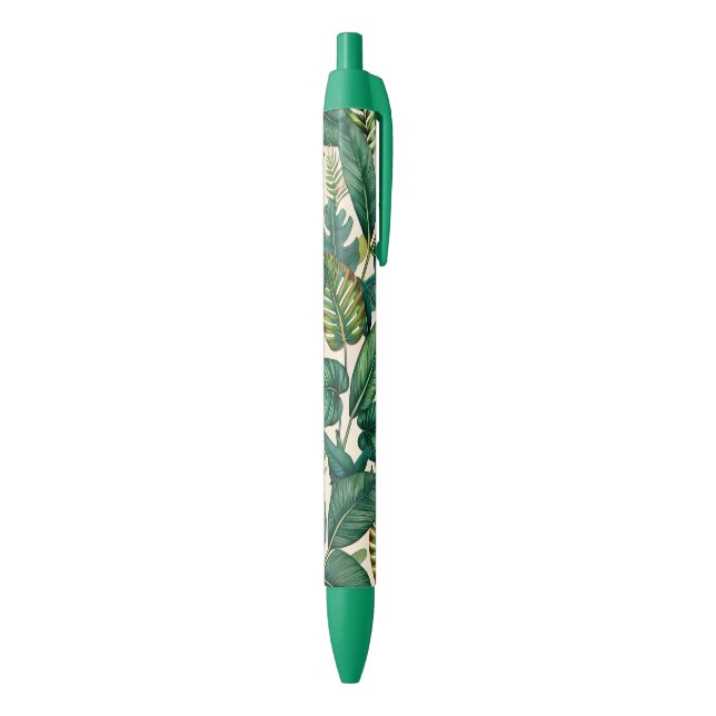 Green & Teal Palm Monstera Tropical Leaves Pattern Blue Ink Pen (Bottom (Vertical))