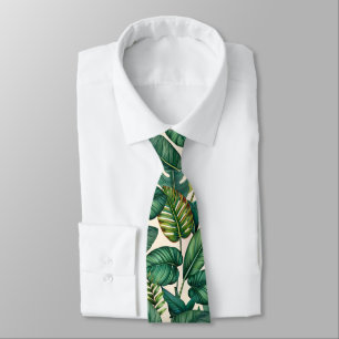 Green & Teal Palm Monstera Tropical Leaves Pattern Tie