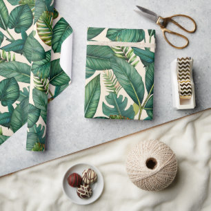 Green & Teal Palm Monstera Tropical Leaves Pattern Wrapping Paper