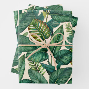 Green & Teal Palm Monstera Tropical Leaves Pattern Wrapping Paper Sheet