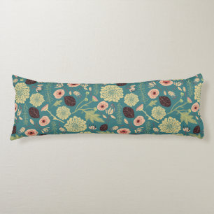 Green Teal Pink Floral Toss Pattern Body Cushion