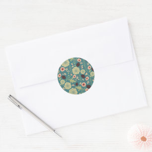 Green Teal Pink Floral Toss Pattern Classic Round Sticker