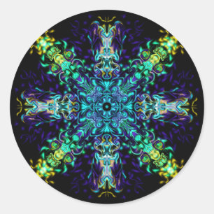 Green Teal Psychedelic Bohemian Mandala Classic Round Sticker