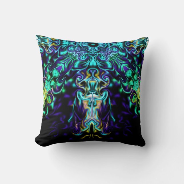 Green Teal Psychedelic Bohemian Mandala     Cushion (Front)