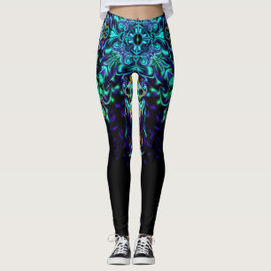 Green Teal Psychedelic Bohemian Mandala    Leggings