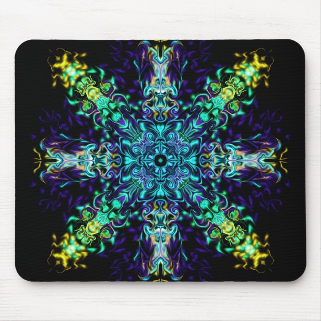 Green Teal Psychedelic Bohemian Mandala  Mouse Mat (Front)