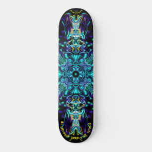 Green Teal Psychedelic Bohemian Mandala    Skateboard