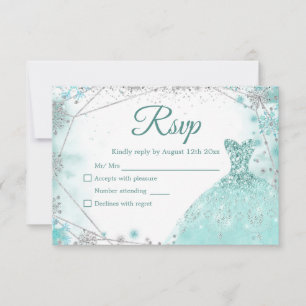 Green Teal Silver Christmas Princess Quinceañera RSVP Card