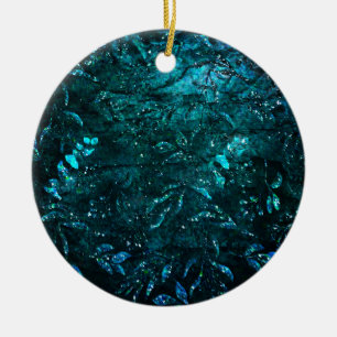Green Teal Sparkle Floral Leaves Ceramic Tree Decoration