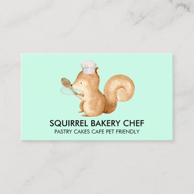 Green Teal Squirrel Bakery Business Card (Front)