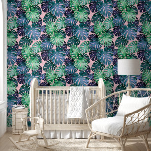 Green & Teal Tropical Monstera Leaves Wallpaper