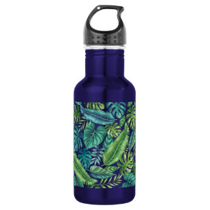Green & Teal Tropical Palm Banana Monstera Leaves 532 Ml Water Bottle