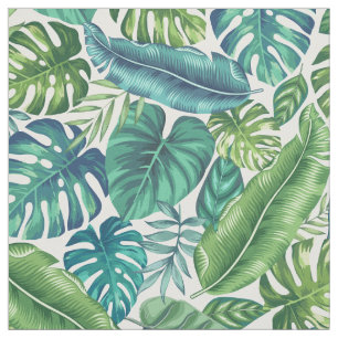 Green & Teal Tropical Palm Banana Monstera Leaves Fabric