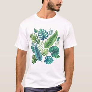 Green & Teal Tropical Palm Banana Monstera Leaves T-Shirt