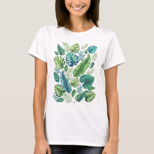 Green & Teal Tropical Palm Banana Monstera Leaves T-Shirt