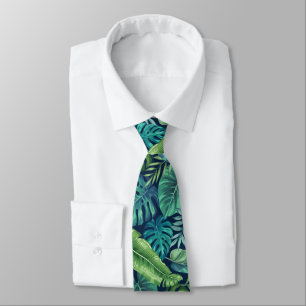 Green & Teal Tropical Palm Banana Monstera Leaves Tie