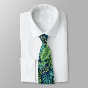 Green & Teal Tropical Palm Banana Monstera Leaves Tie