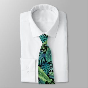Green & Teal Tropical Palm Banana Monstera Leaves Tie