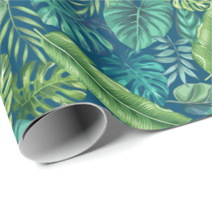 Green & Teal Tropical Palm Banana Monstera Leaves Wrapping Paper