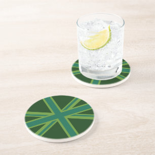 Green Teal Union Jack Flag Style Background Coaster