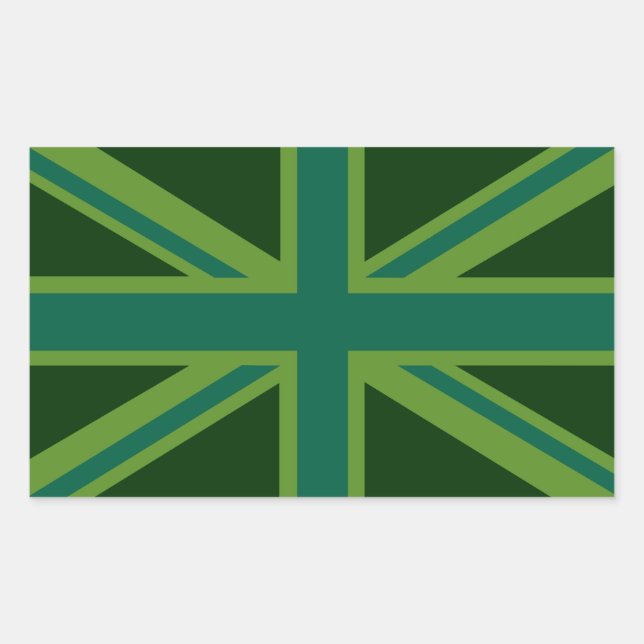Green Teal Union Jack Flag Style Background Rectangular Sticker (Front)