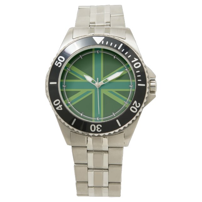 Green Teal Union Jack Flag Style Background Watch (Front)