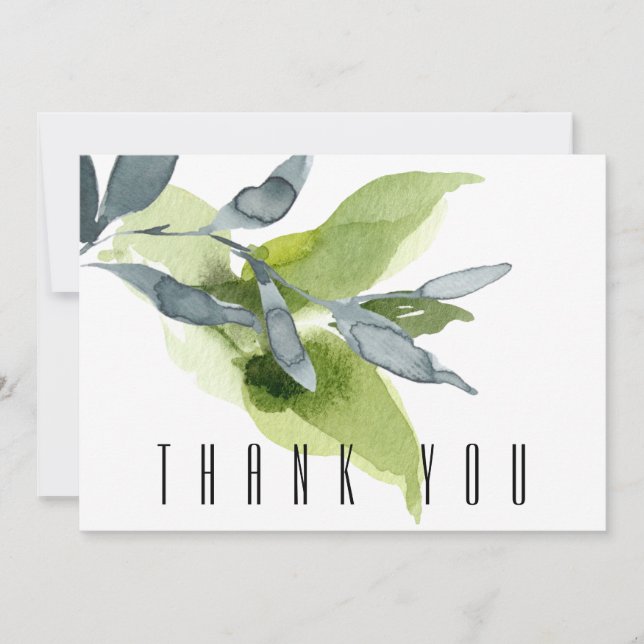 Green & Teal Watercolor Foliage Funeral Thank You Card (Front)