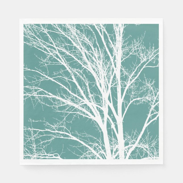 Green Teal White Bare Tree Branches Napkin (Front)