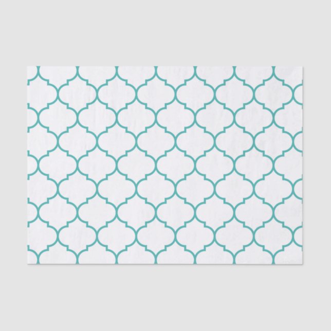 green,teal,white,morrocan,quatrefoil,pattern,trend tissue paper (Front)