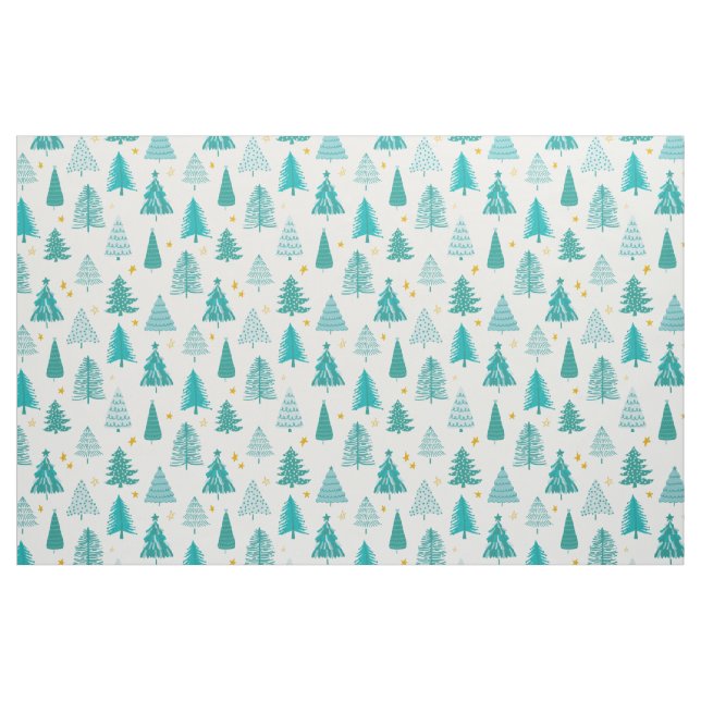 Green Teal Winter Forest Christmas Tree Fabric (Fat Quarter)