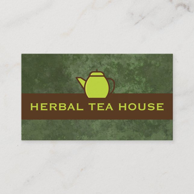 Green Teapot | Green Brown Texture Business Card (Front)