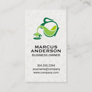 Green Teapot Pour   Japanese Paper Texture Business Card