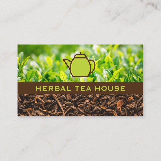 Green Teapot | Tea Plants and Dried Tea Business Card (Front)