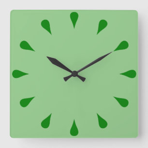 Green teardrops square wall clock