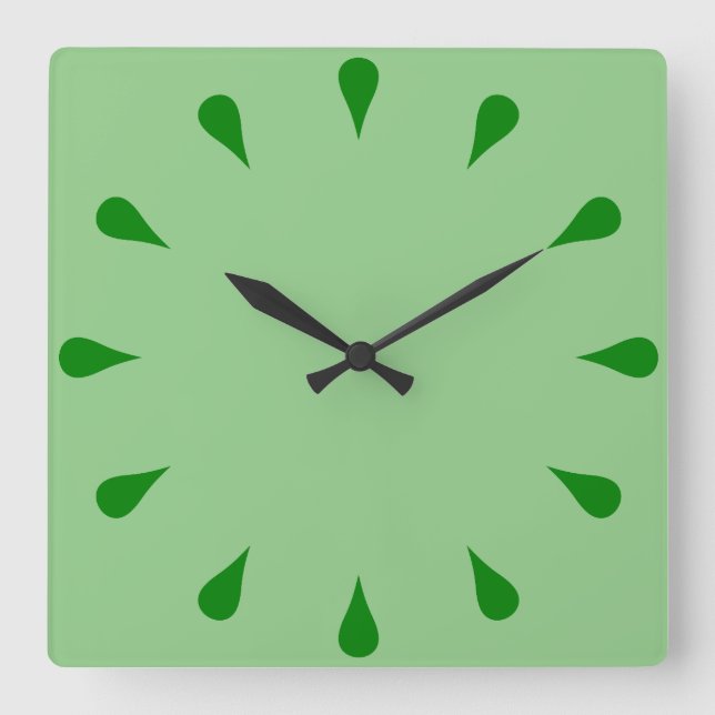 Green teardrops square wall clock (Front)