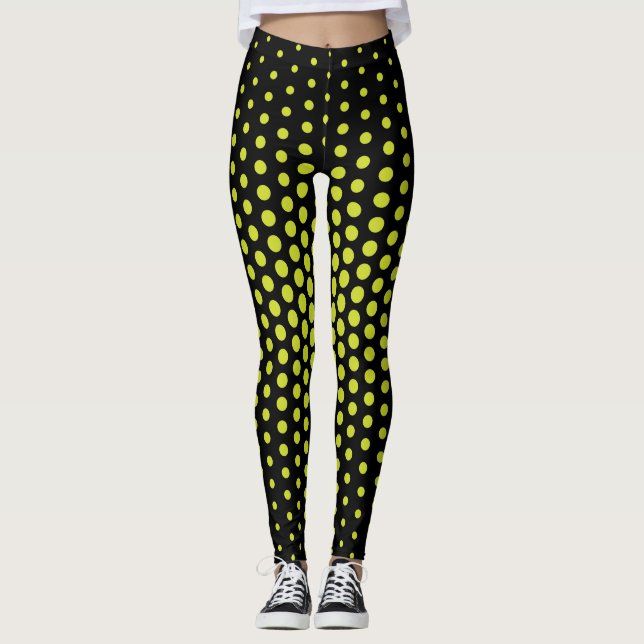 Green Techno Dot Black Background Leggings (Front)