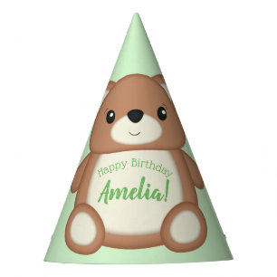 Green Teddy Bear Birthday Party Hat