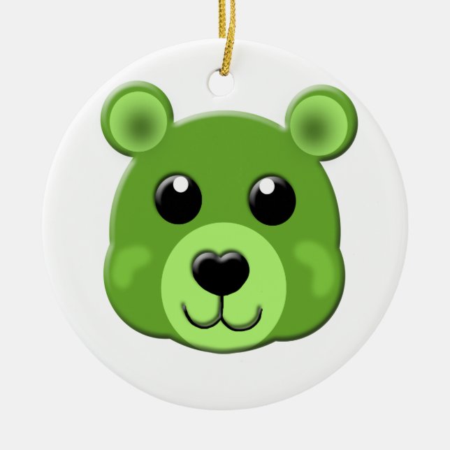 green teddy bear face ceramic tree decoration (Front)