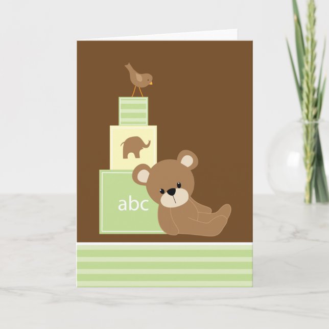 Green Teddy Bear Thank You Card (Front)