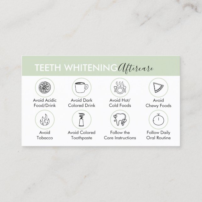 Green Teeth Whitening Aftercare Tips Business Card (Back)
