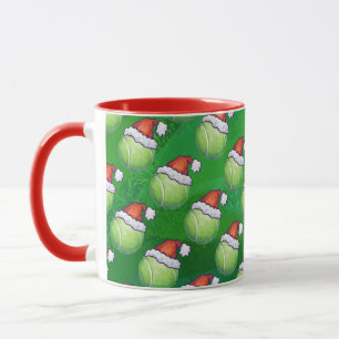 Green Tennis Ball In Santa Hat Pattern Mug