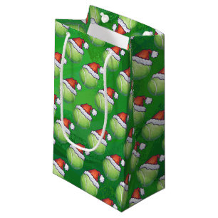 Green Tennis Ball In Santa Hat Pattern Small Gift Bag