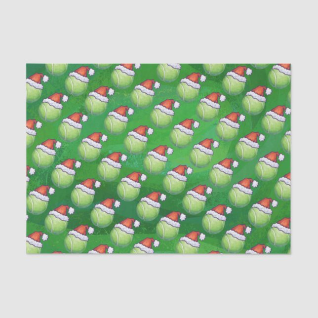 Green Tennis Ball In Santa Hat Pattern Tissue Paper (Front)