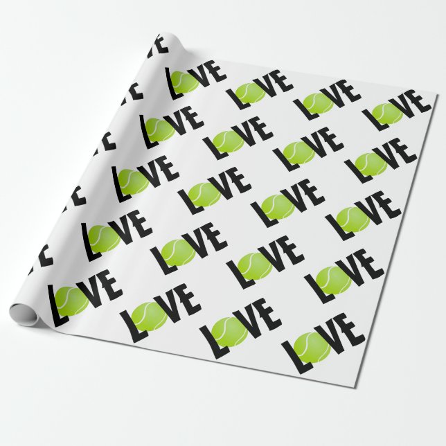 Green Tennis Ball LOVE Wrapping Paper (Unrolled)