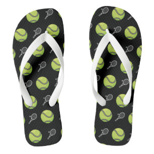 Green Tennis Balls and Rackets Athlete Sport Black Flip Flops