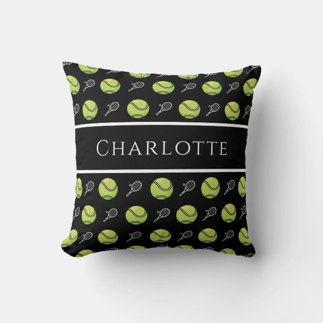 Green Tennis Balls and White Rackets Coach Team Cushion (Front)