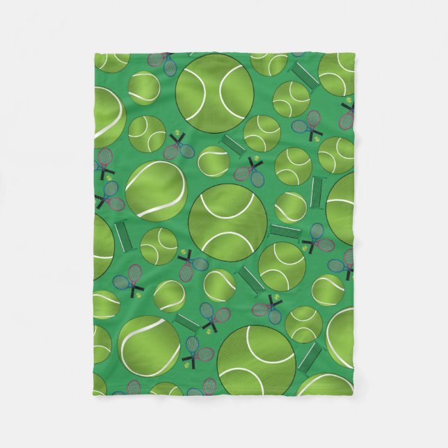 Green tennis balls rackets and nets fleece blanket (Front)