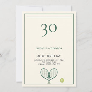 Green Tennis Club Cream Milestone Birthday Invitation